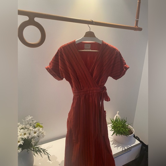 Urban Outfitters Orange Midi Wrap Dress with Pockets - Picture 7 of 9